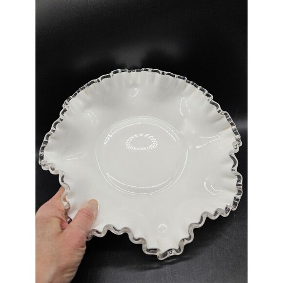 Gorgeous Fenton 8 Point Silver Crest Milk Glass Candy,Centerpiece Bowl MCM Vtg - Picture 10 of 11